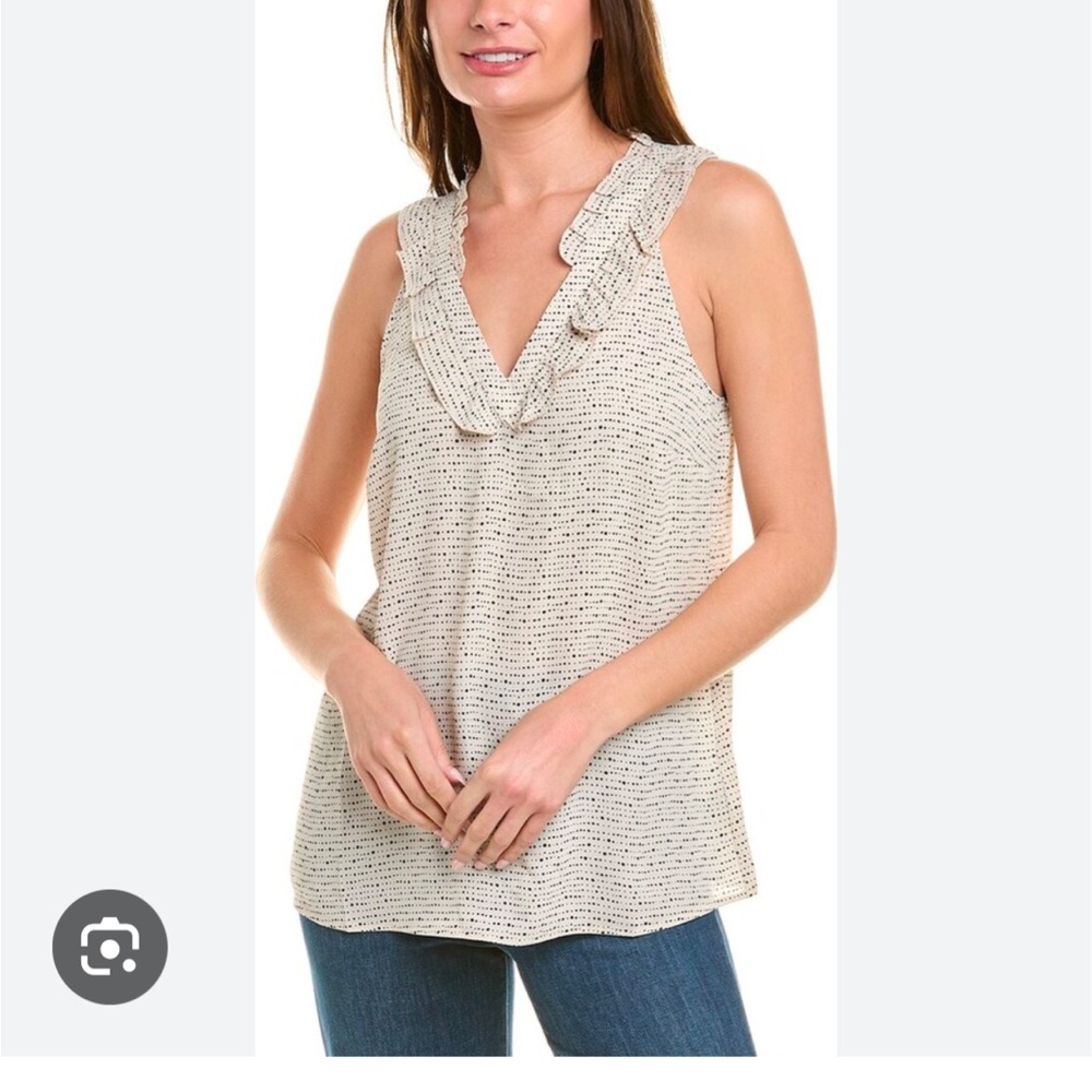 CAbi Cream Plunge V-Neck Sleeveless Tie Front Tunic